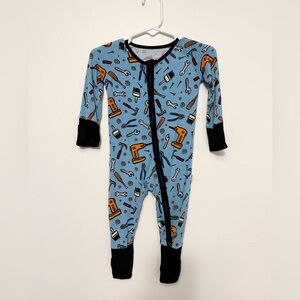 Little Sleepies Blue and Black Tool Kit Zip Footie